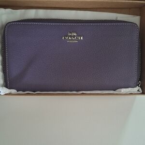 Coach Purple Leather Wallet with Gold Logo